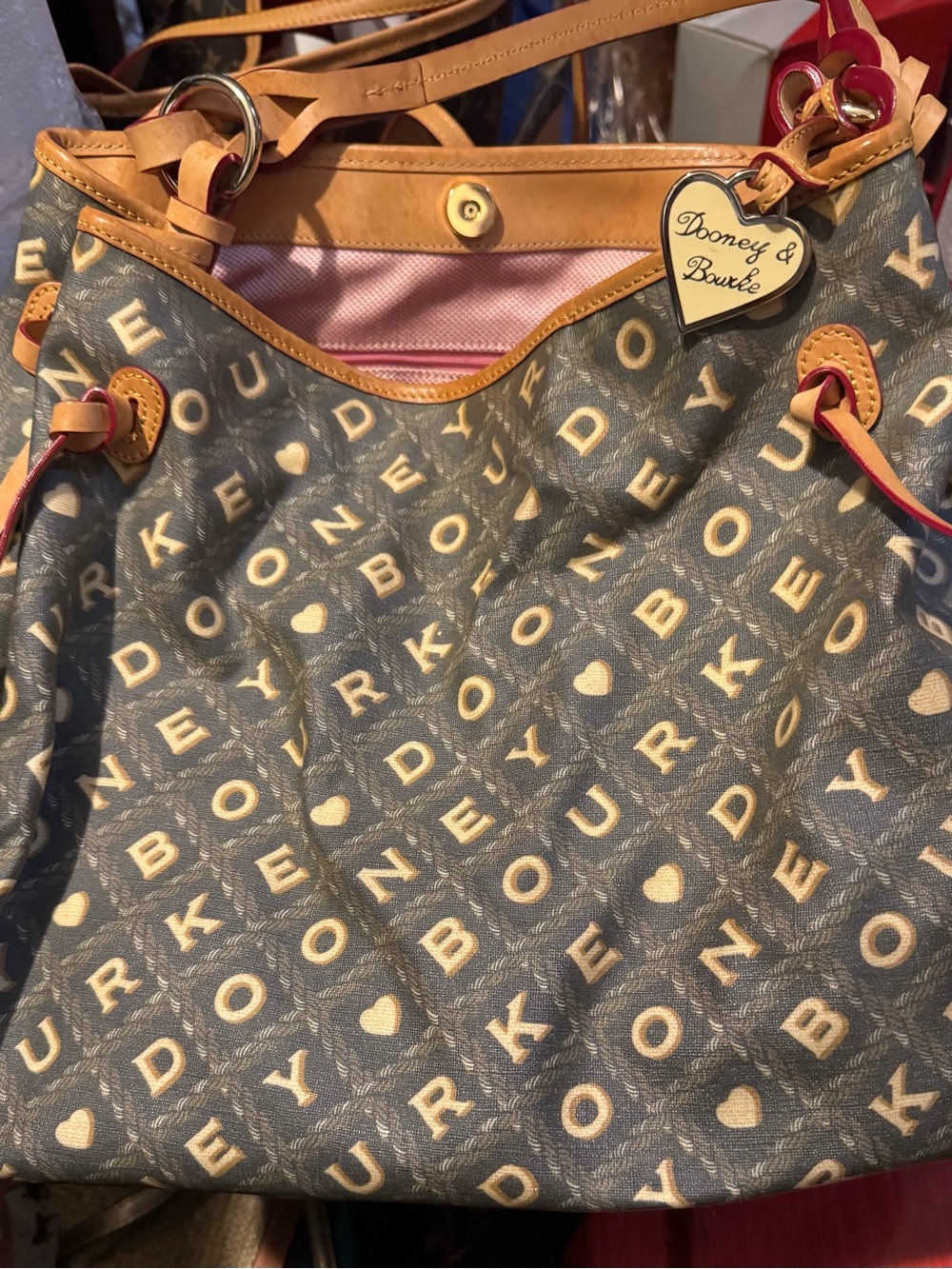 Vintage Dooney & Bourke Maurizia Crossword Pink Lined Tote
